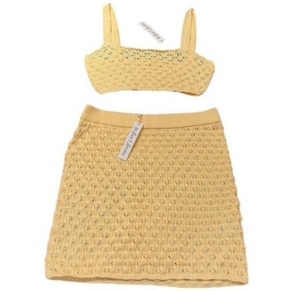 For Love And Lemons Revolve Charlotte Knit *Set* in Yellow Size Large NWT